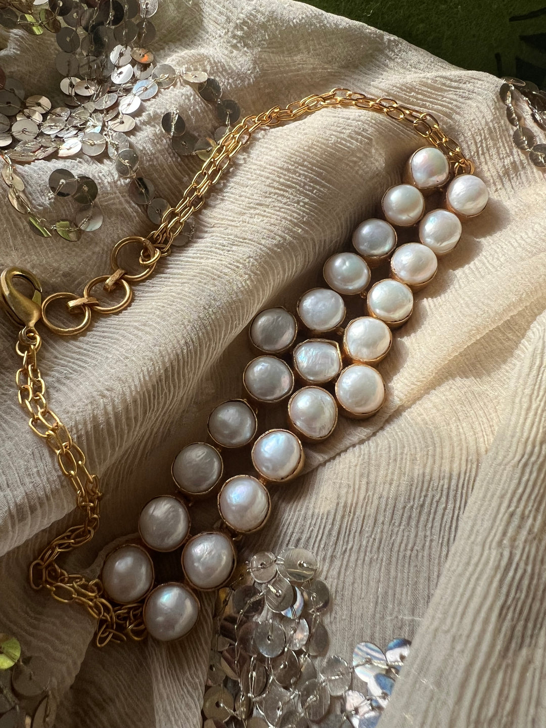 Pearl Choker Necklace | Gold Polish | Adjustable Fit