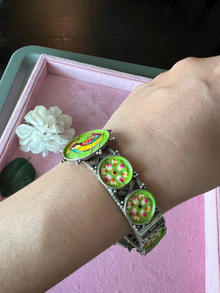 Antique Handpainted Bird Bangle