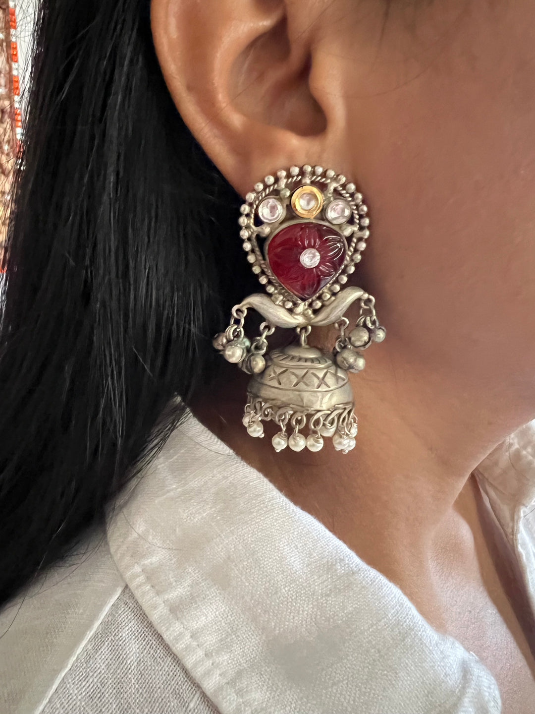 Designer Carved Stone Jhumka Earrings - Premium Quality, Exquisite Craftsmanship