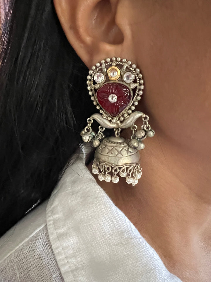 Designer Carved Stone Jhumka Earrings - Premium Quality, Exquisite Craftsmanship