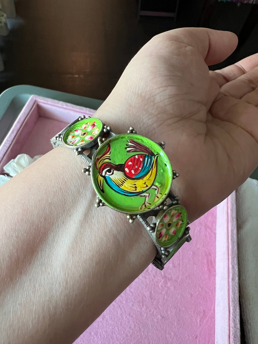 Antique Handpainted Bird Bangle