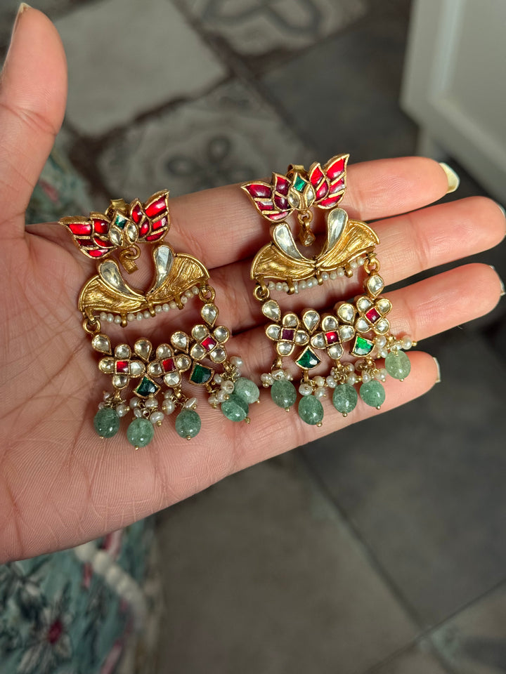 Elegant Jadau Kundan 925 Silver Earrings