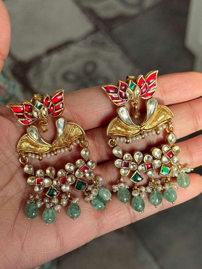 Elegant Jadau Kundan 925 Silver Earrings