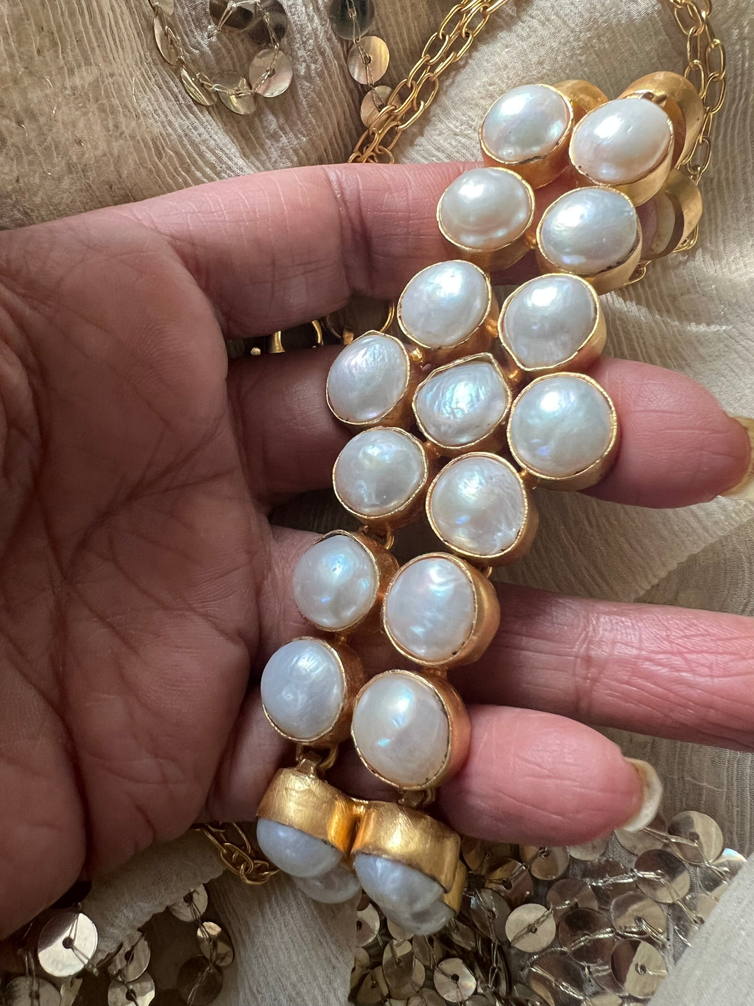 Pearl Choker Necklace | Gold Polish | Adjustable Fit