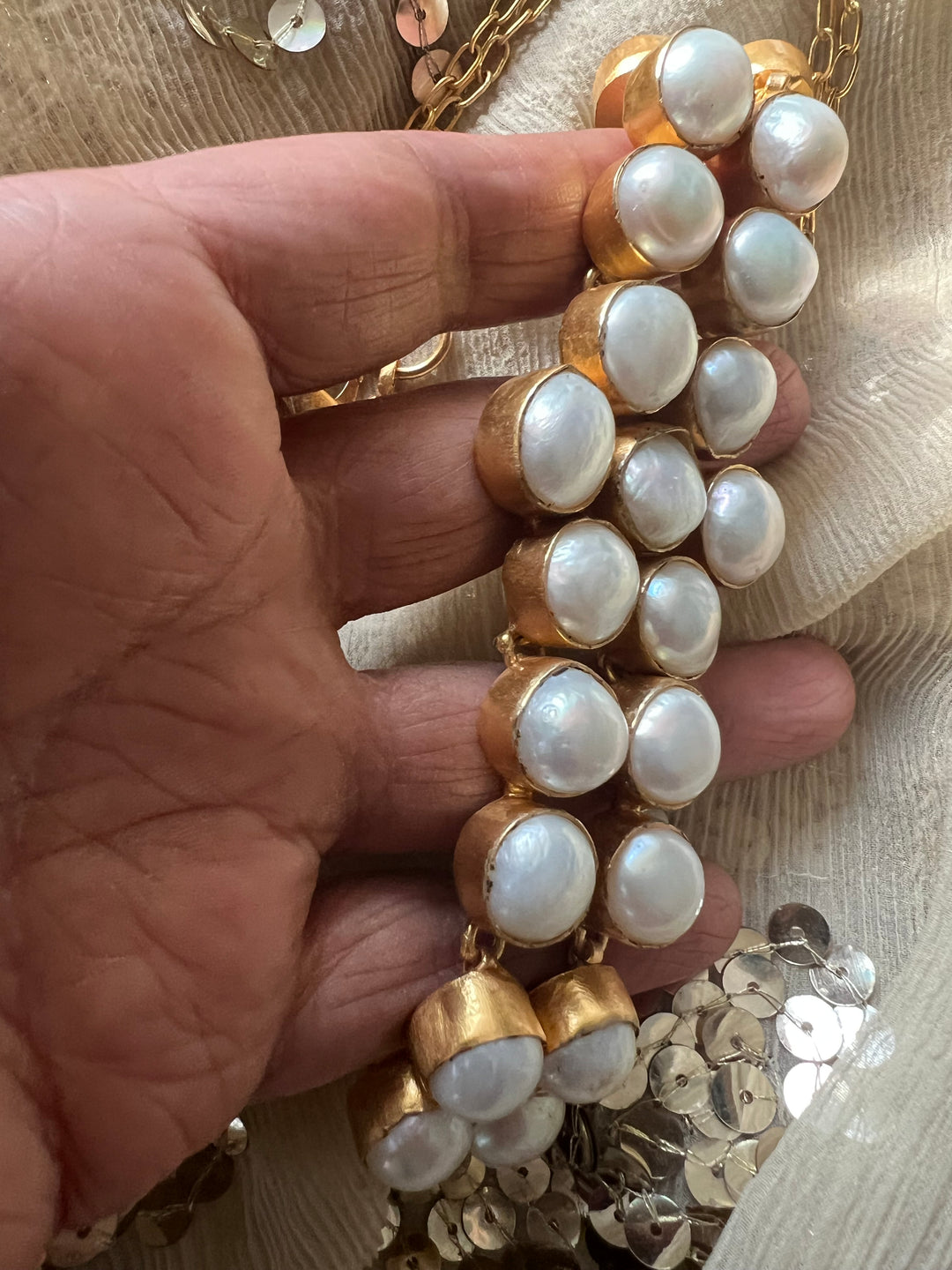 Pearl Choker Necklace | Gold Polish | Adjustable Fit