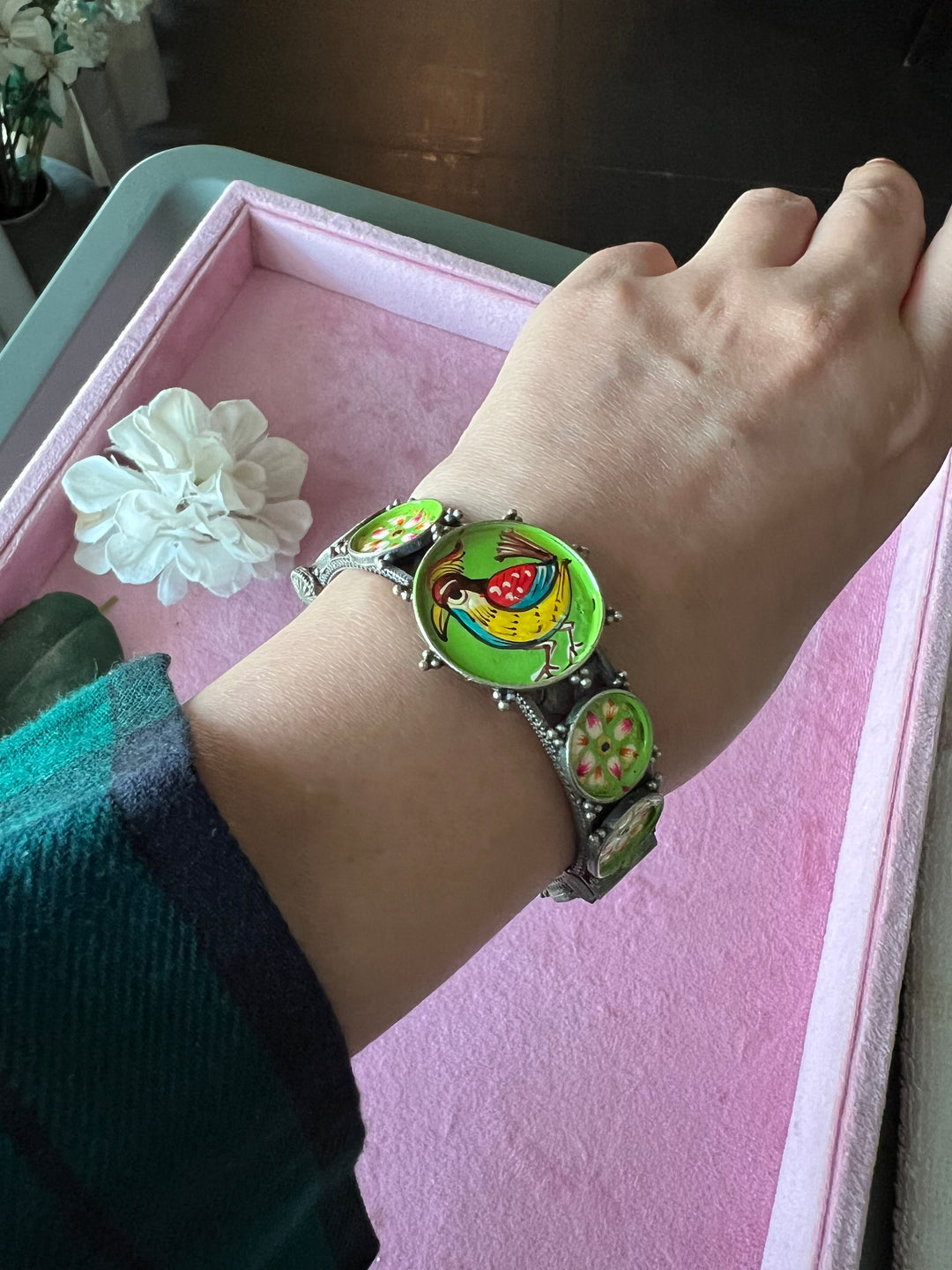 Antique Handpainted Bird Bangle