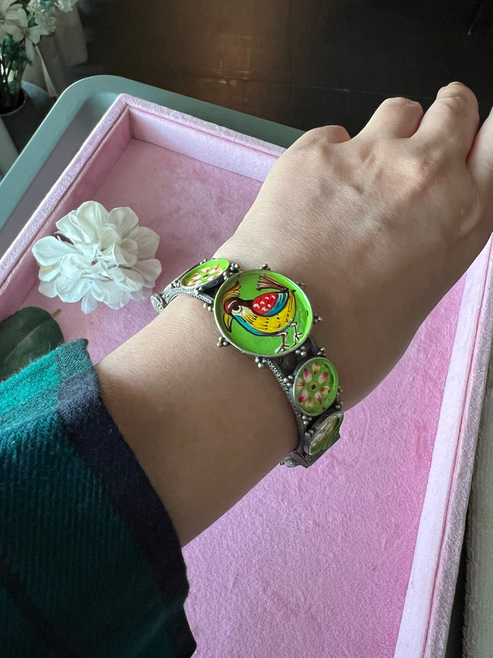 Antique Handpainted Bird Bangle
