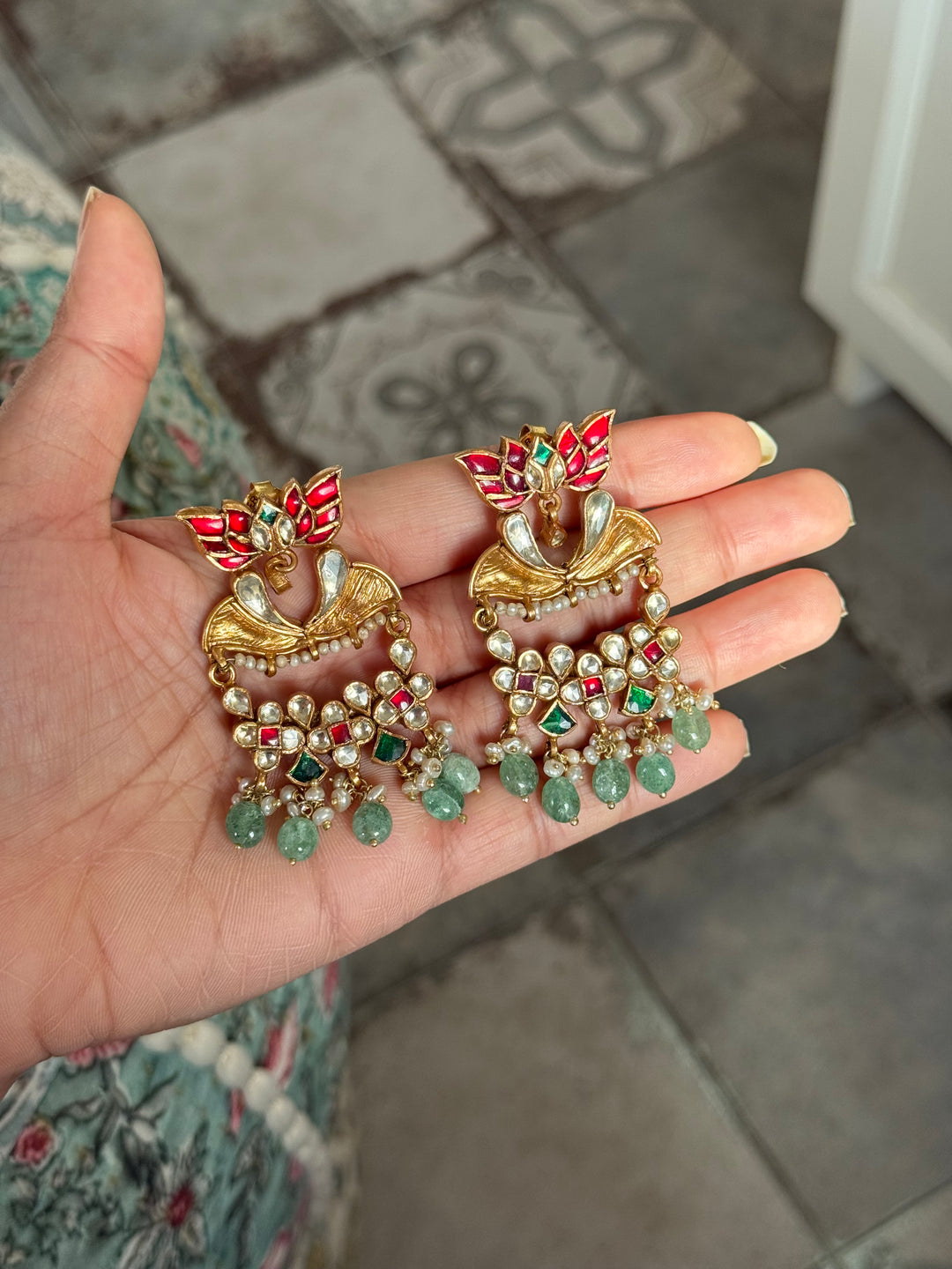 Elegant Jadau Kundan 925 Silver Earrings