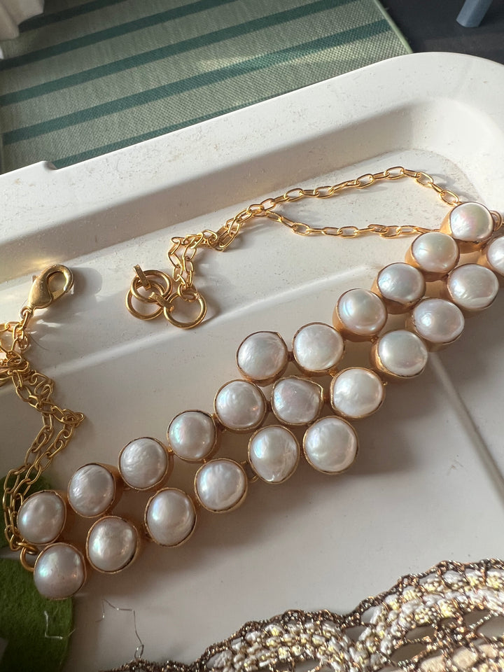 Pearl Choker Necklace | Gold Polish | Adjustable Fit