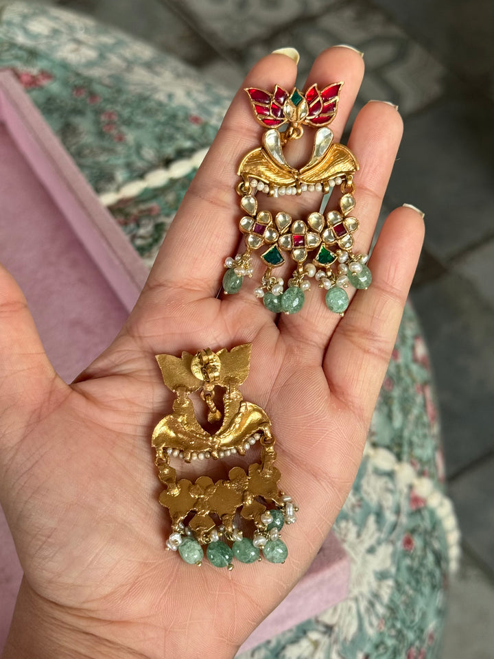 Elegant Jadau Kundan 925 Silver Earrings