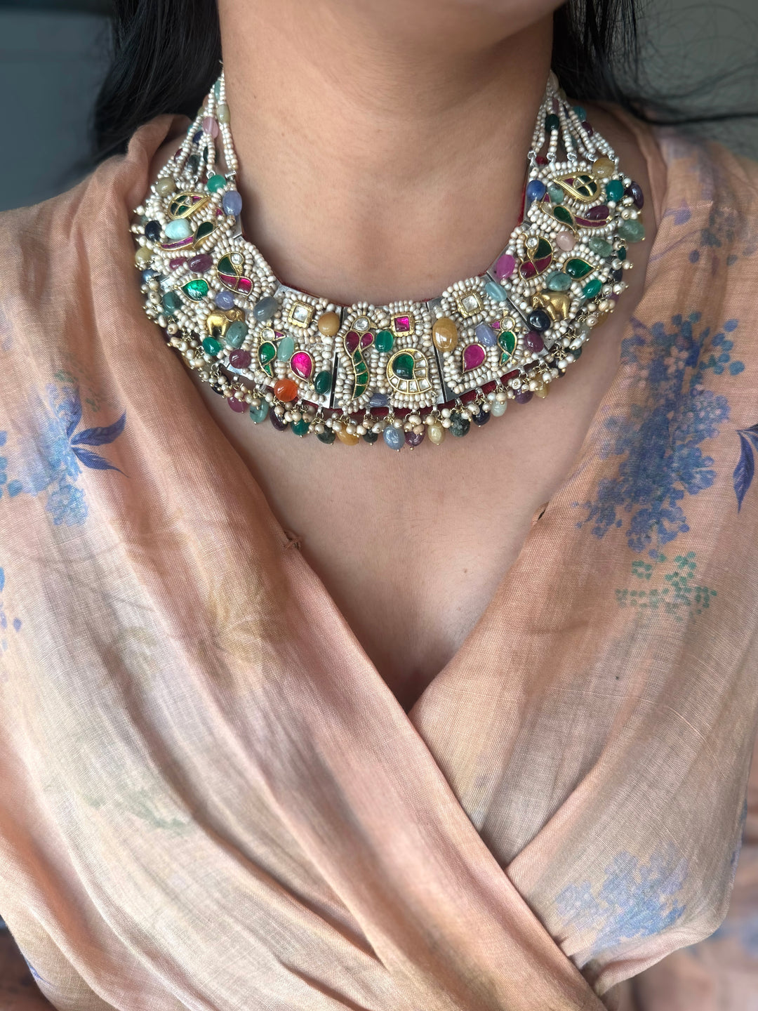 Handmade 925 Silver Nakhra Gemstone Necklace Set | SHIVKA