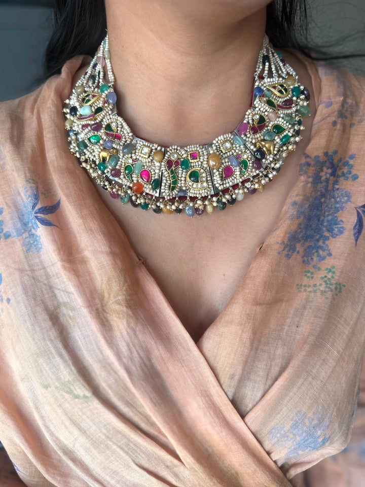 Handmade 925 Silver Nakhra Gemstone Necklace Set | SHIVKA