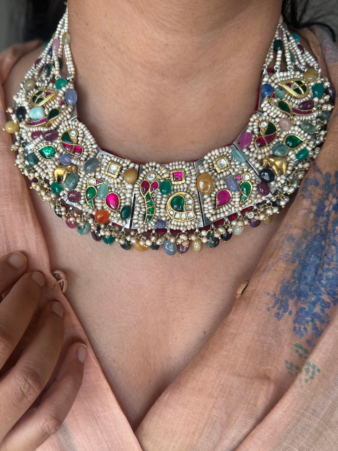 Handmade 925 Silver Nakhra Gemstone Necklace Set | SHIVKA