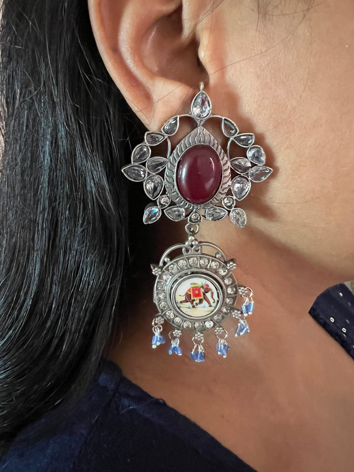 Artisanal Hand-Painted Elephant Fusion Earrings