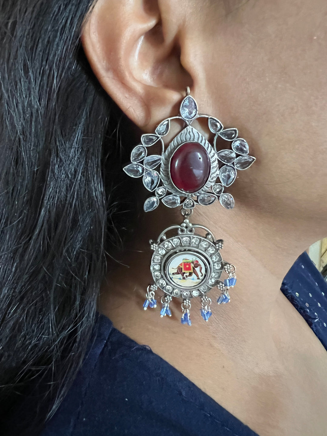 Artisanal Hand-Painted Elephant Fusion Earrings