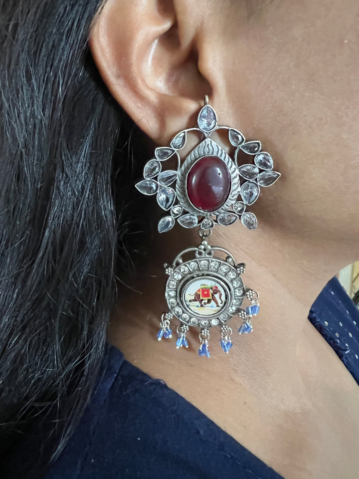 Artisanal Hand-Painted Elephant Fusion Earrings