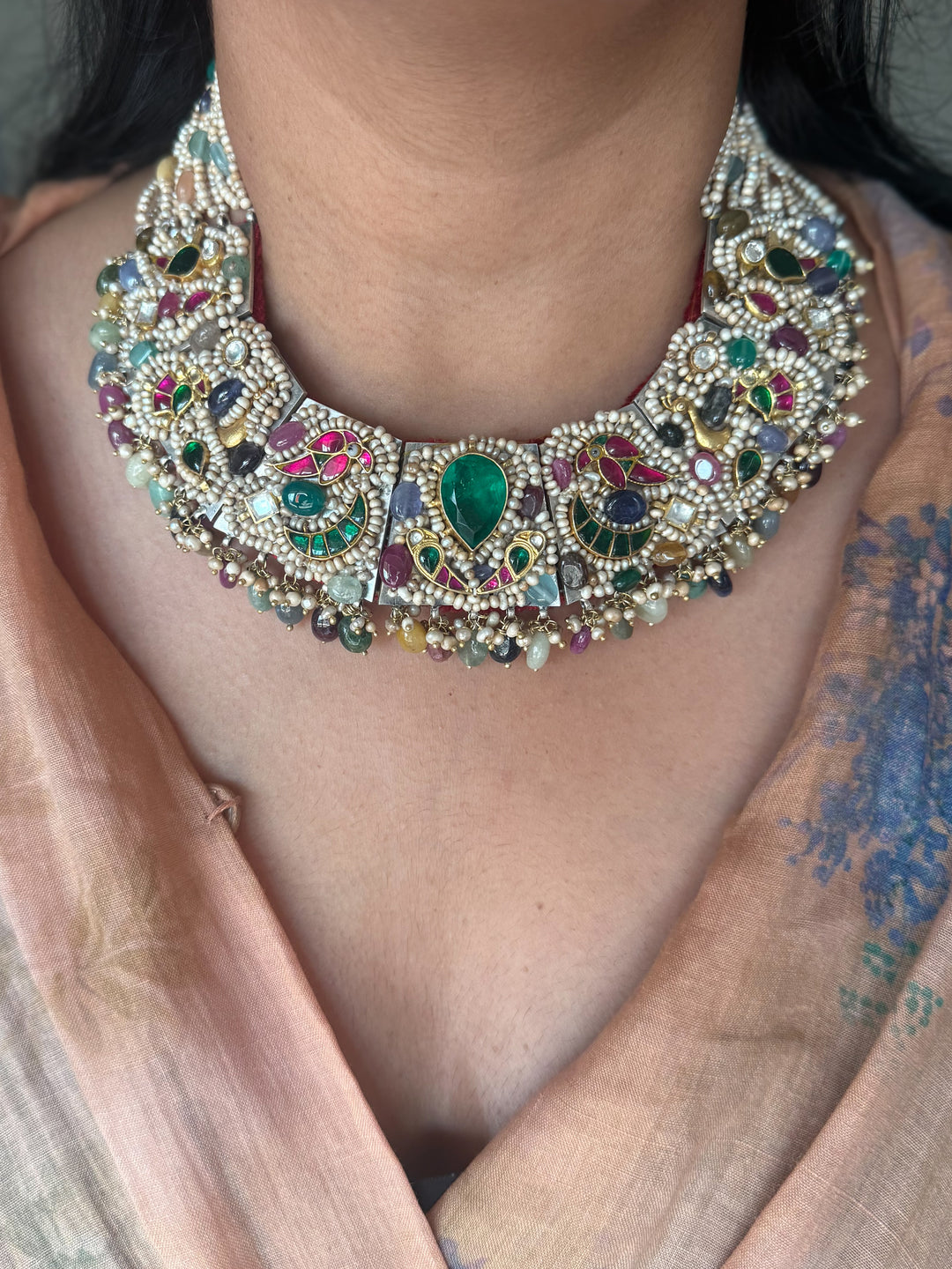 Handmade 925 Silver Nakhra Gemstone Necklace Set | SHIVKA