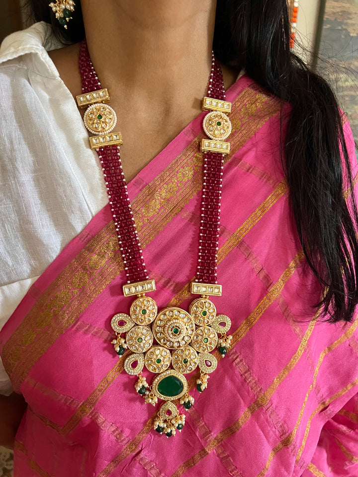 Beautiful Kundan Pendant Long Necklace with Earrings