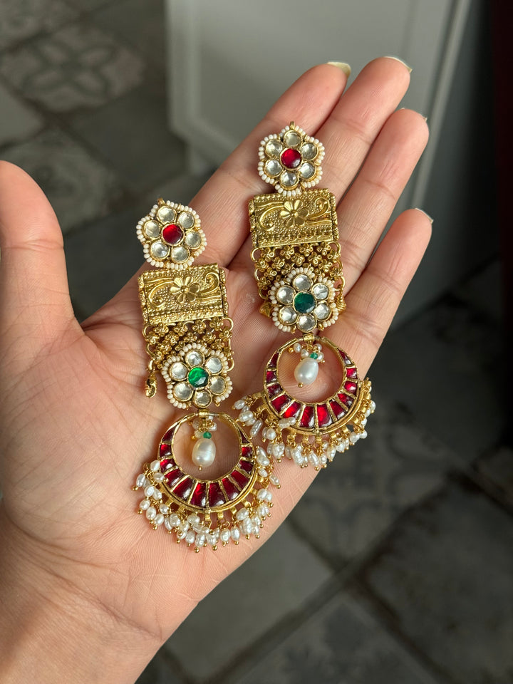 Elegant Jadau Kundan 925 Silver Earrings