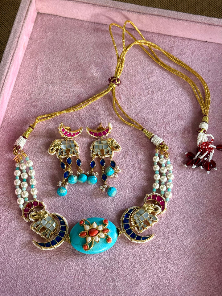 Handmade Jadau Elephant Choker Necklace Set | SHIVKA
