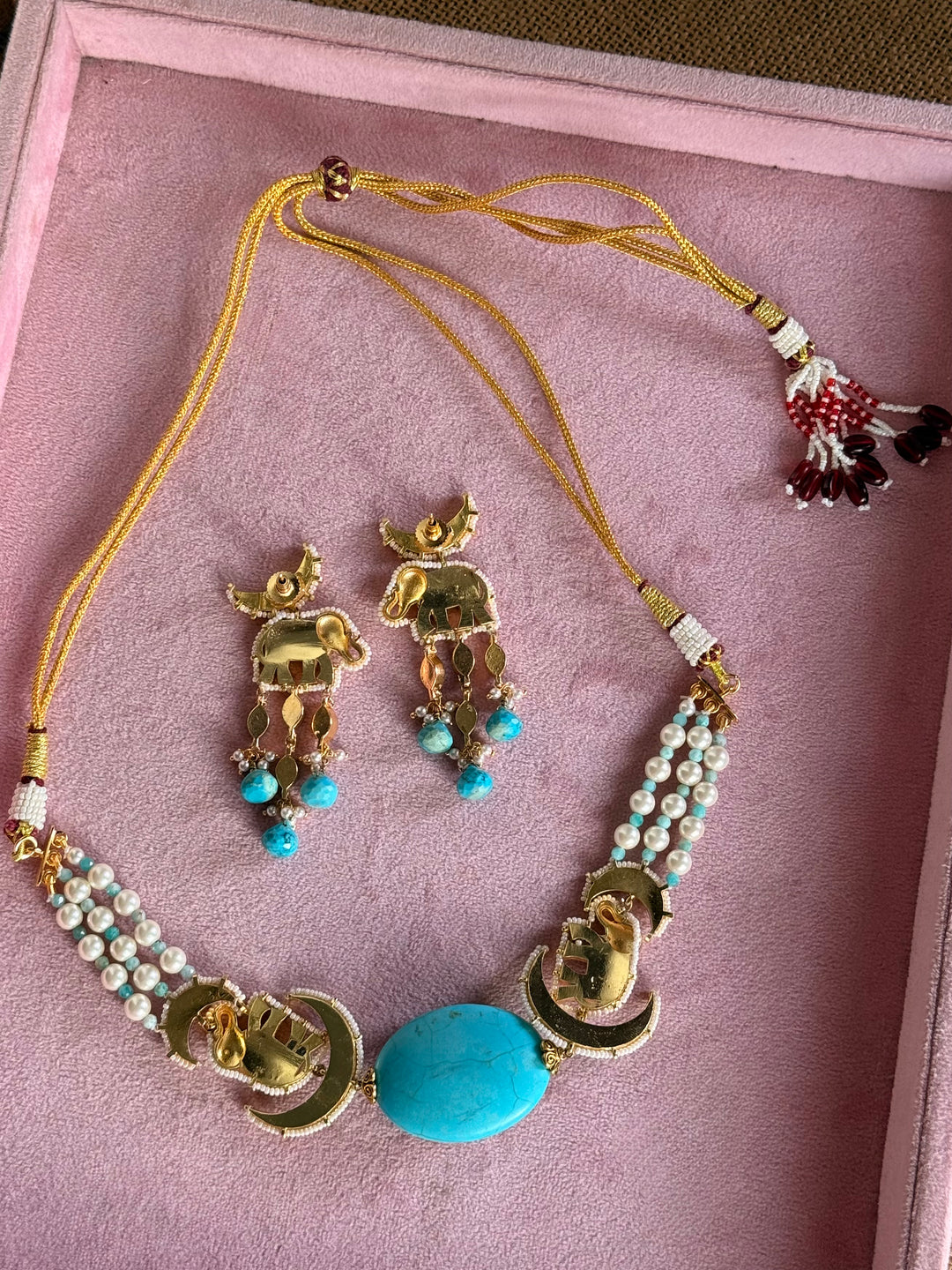 Handmade Jadau Elephant Choker Necklace Set | SHIVKA