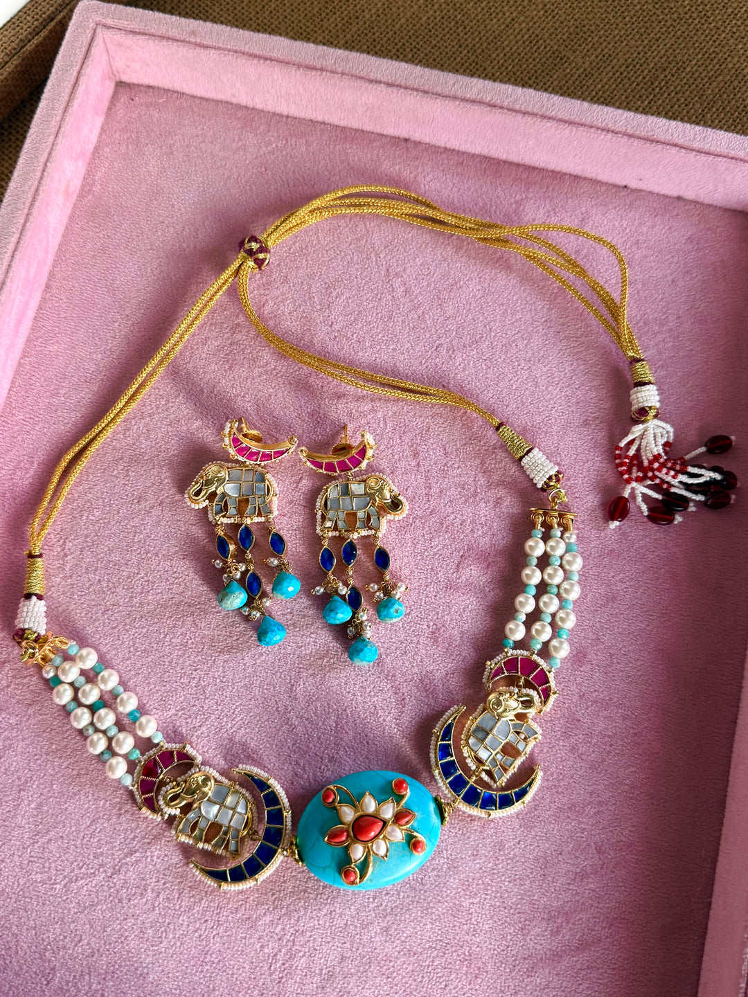 Handmade Jadau Elephant Choker Necklace Set | SHIVKA