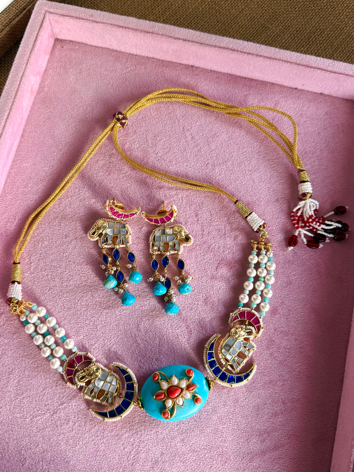 Handmade Jadau Elephant Choker Necklace Set | SHIVKA