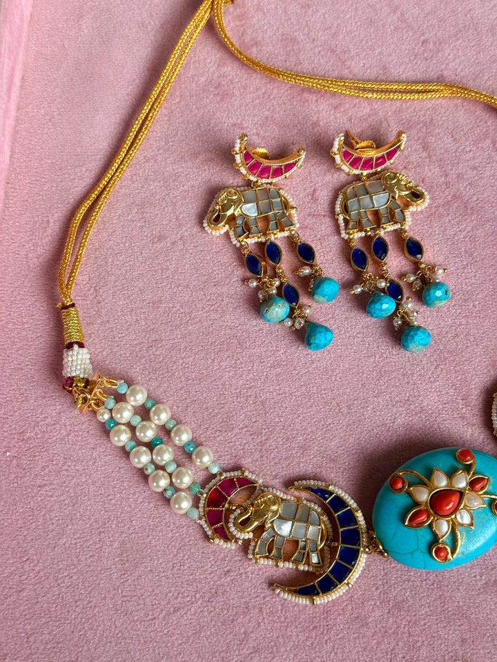 Handmade Jadau Elephant Choker Necklace Set | SHIVKA