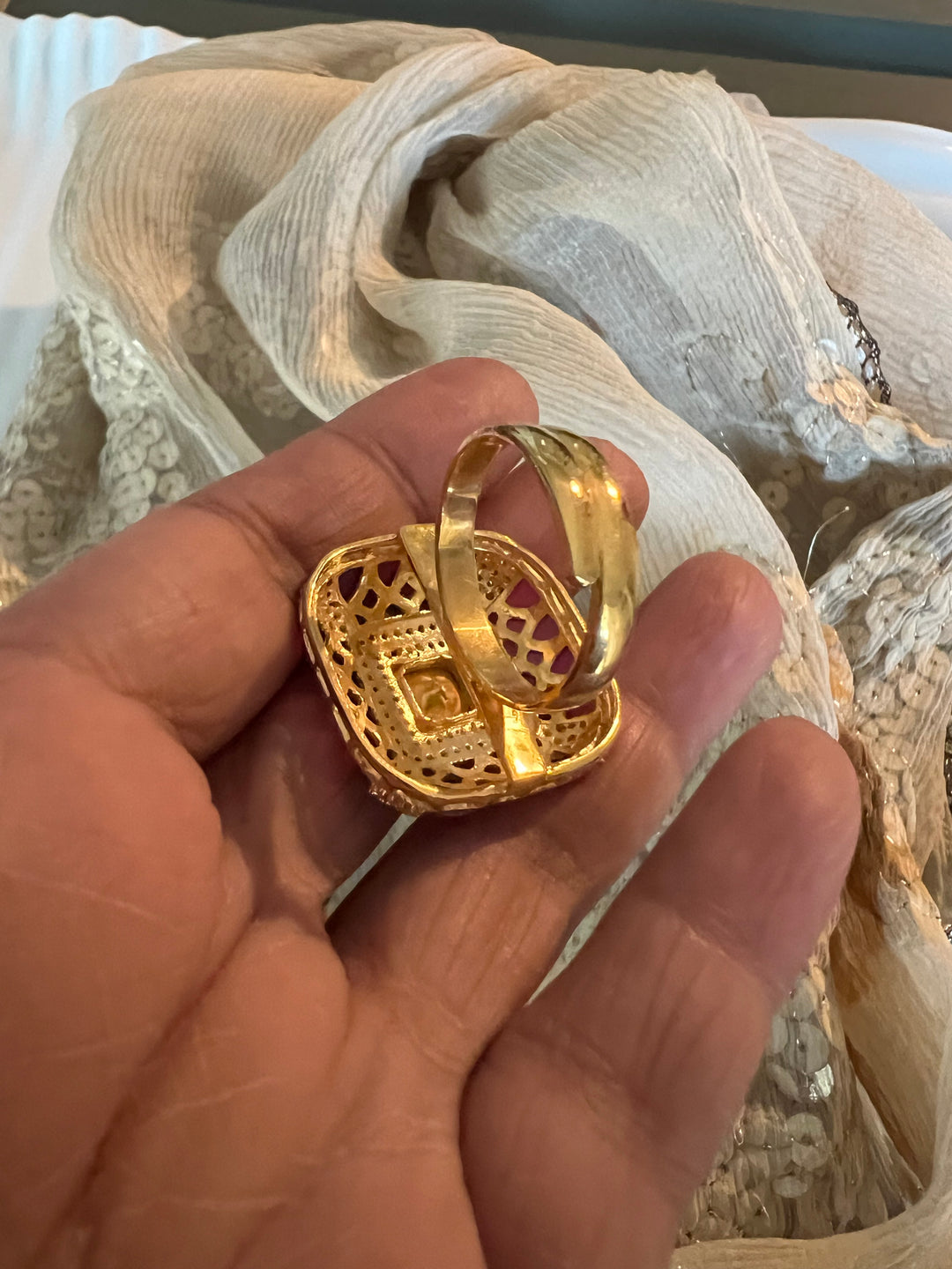 Elegant Kundan Polki 925 Silver Ring- Handmade, Perfect for Destination Weddings