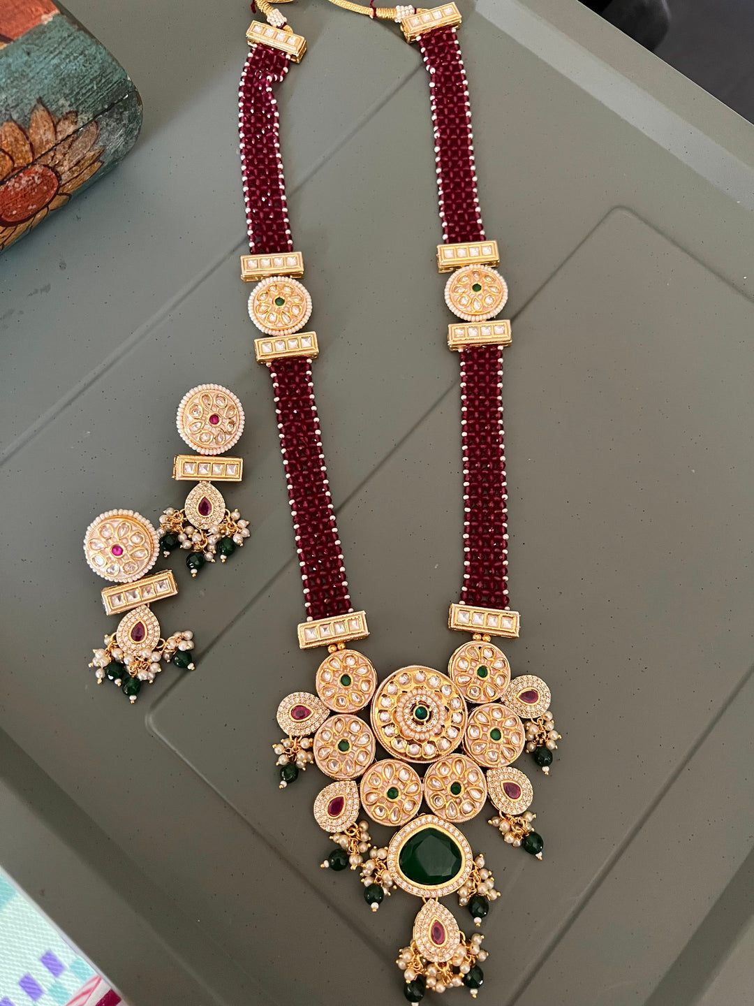 Beautiful Kundan Pendant Long Necklace with Earrings