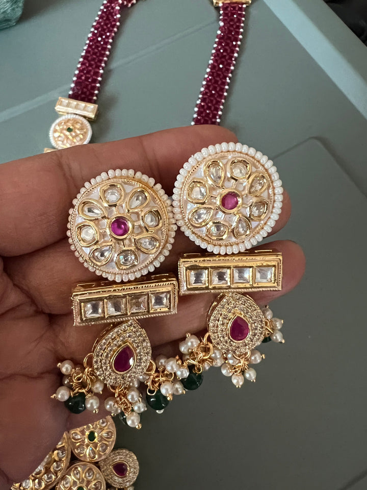 Beautiful Kundan Pendant Long Necklace with Earrings