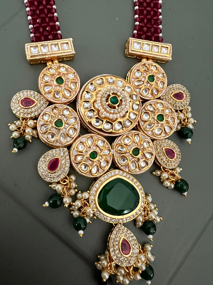 Beautiful Kundan Pendant Long Necklace with Earrings
