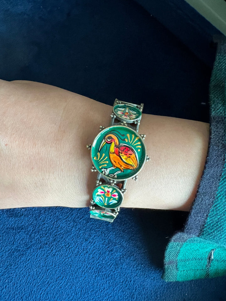 Antique Handpainted Bird Bangle