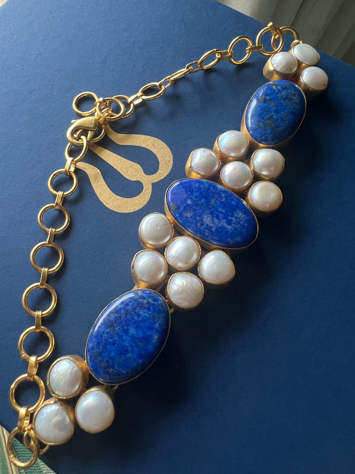 Statement Lapis Lazuli and Pearls Stone Choker
