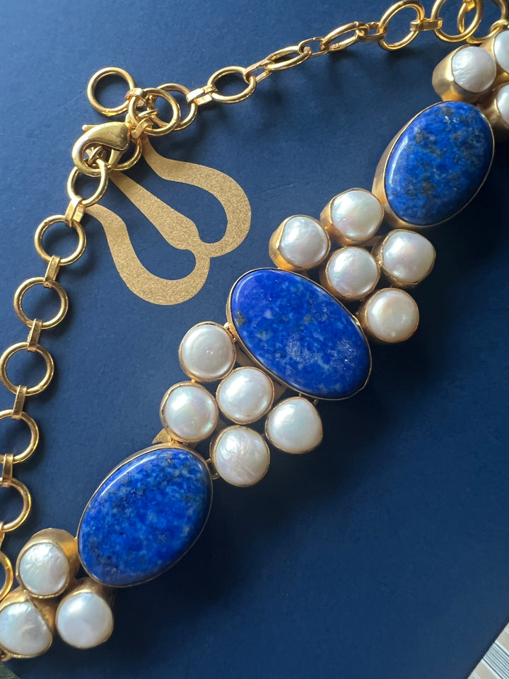 Statement Lapis Lazuli and Pearls Stone Choker
