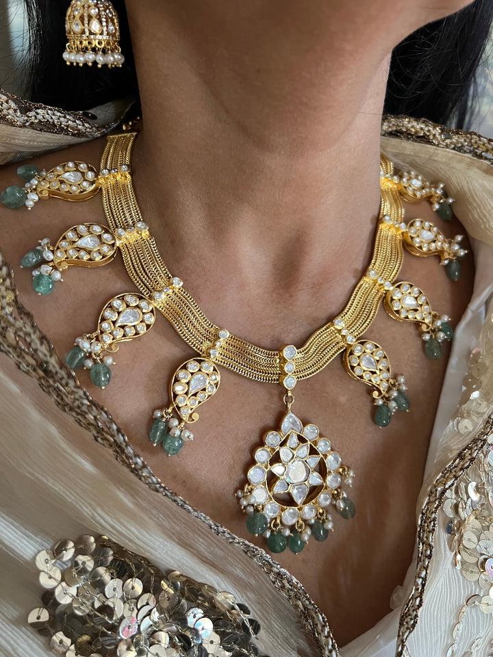 Beautiful Polki 925 Silver Necklace Set