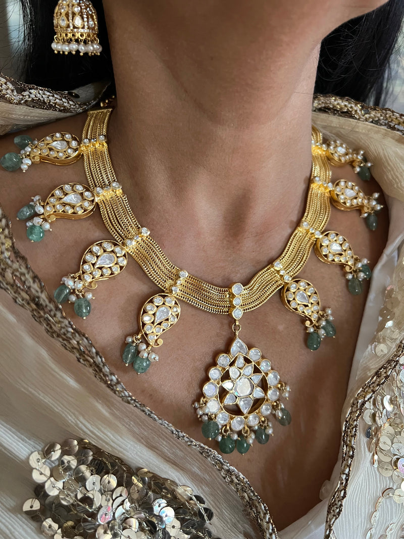 Beautiful Polki 925 Silver Necklace Set