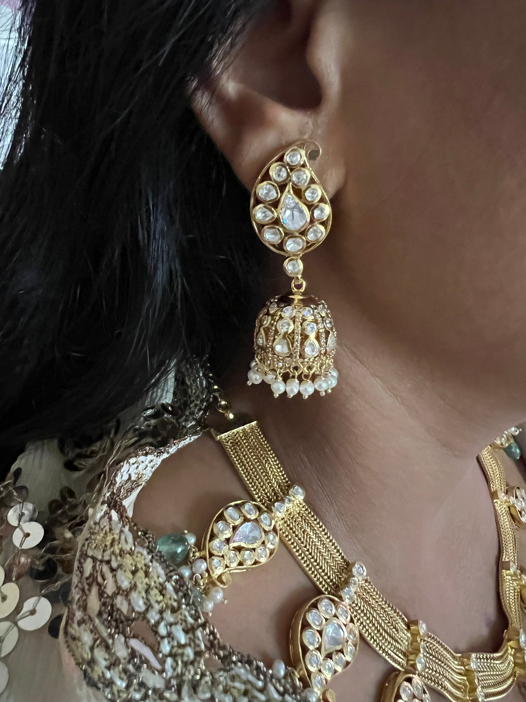 Beautiful Polki 925 Silver Necklace Set