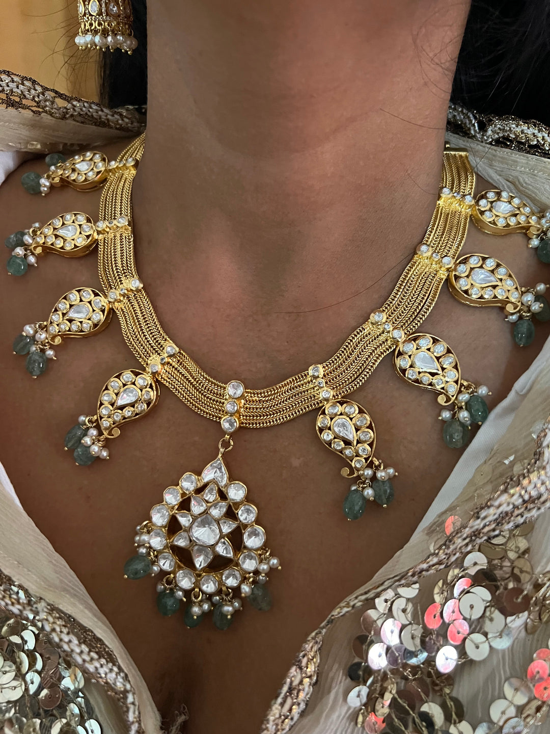 Beautiful Polki 925 Silver Necklace Set