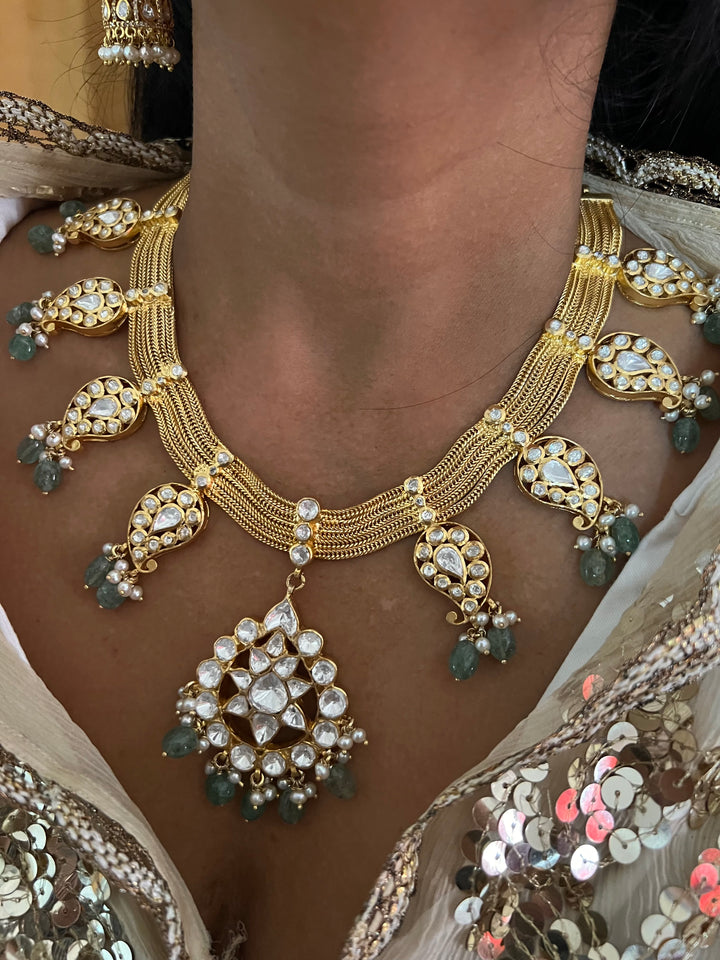 Beautiful Polki 925 Silver Necklace Set