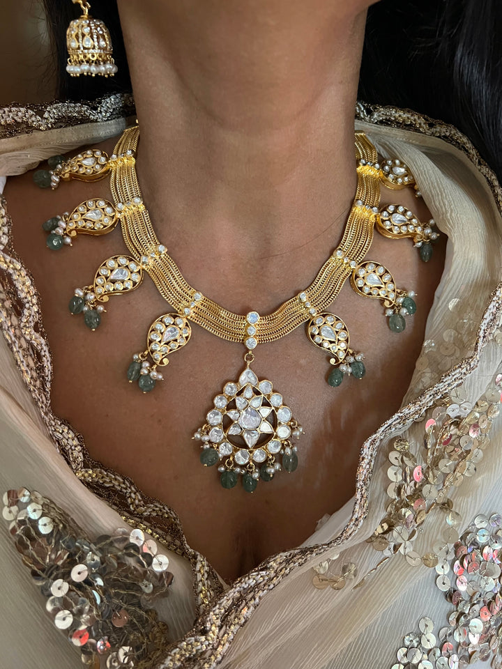 Beautiful Polki 925 Silver Necklace Set