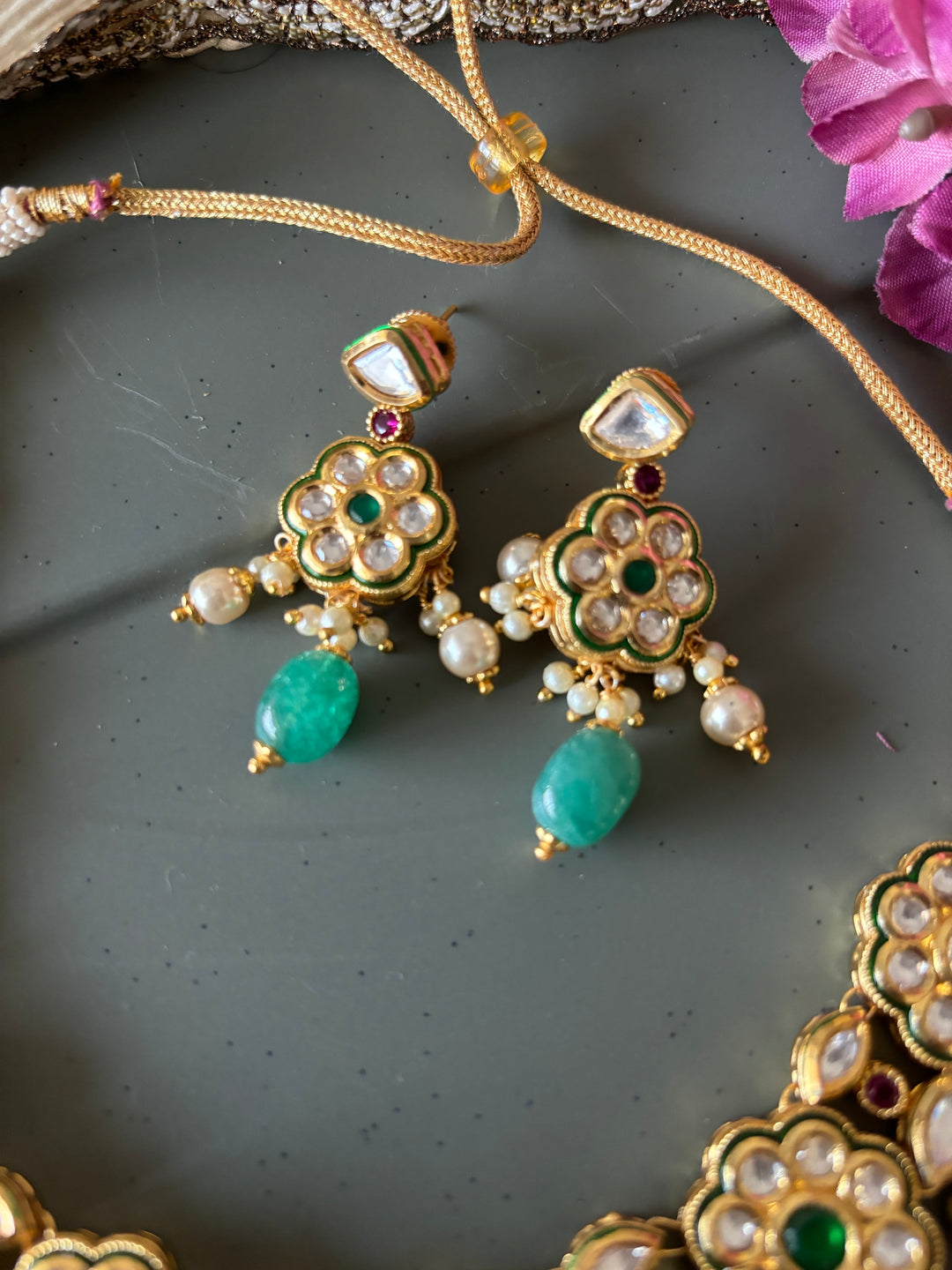 Beautiful Multi coloured Kundan Necklace with Earrings