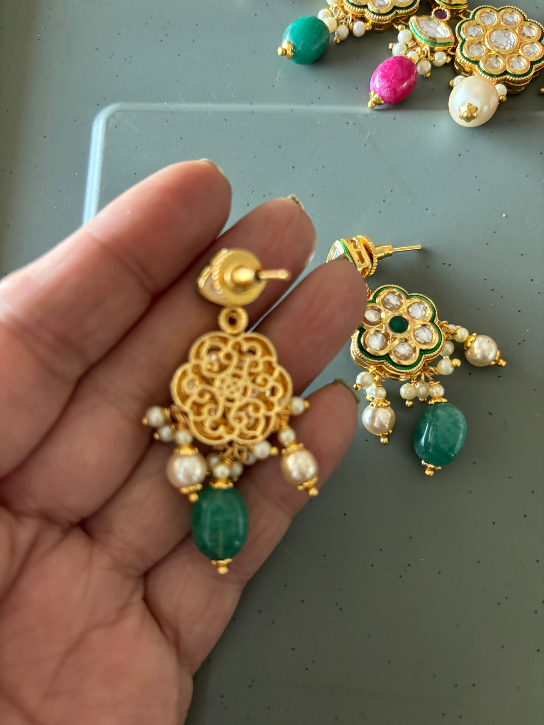 Beautiful Multi coloured Kundan Necklace with Earrings