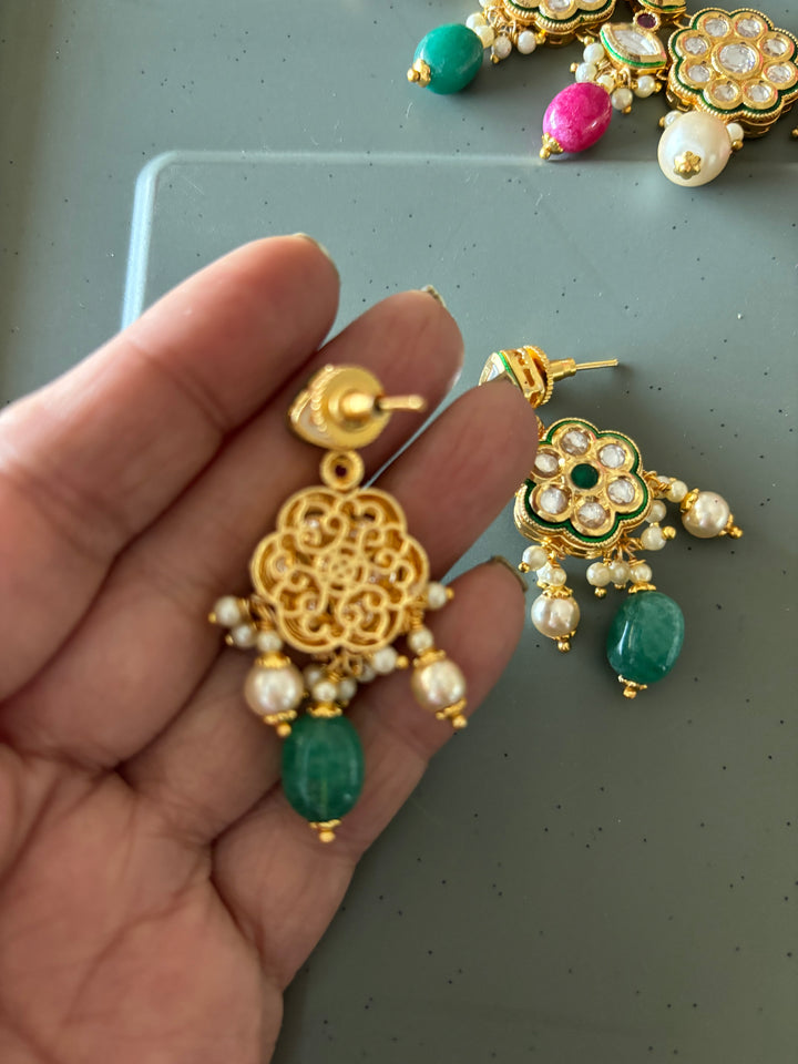 Beautiful Multi coloured Kundan Necklace with Earrings