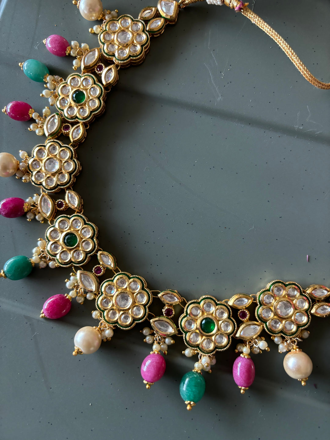 Beautiful Multi coloured Kundan Necklace with Earrings
