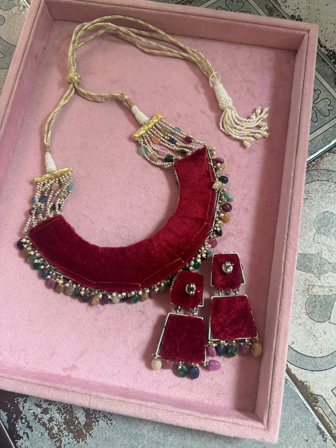 Handmade 925 Silver Nakhra Gemstone Necklace Set | SHIVKA