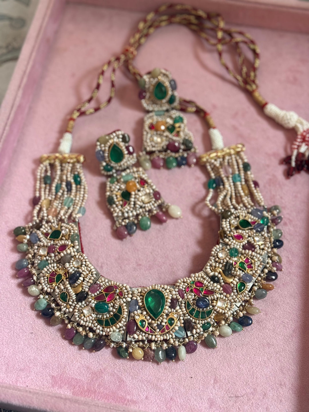 Handmade 925 Silver Nakhra Gemstone Necklace Set | SHIVKA