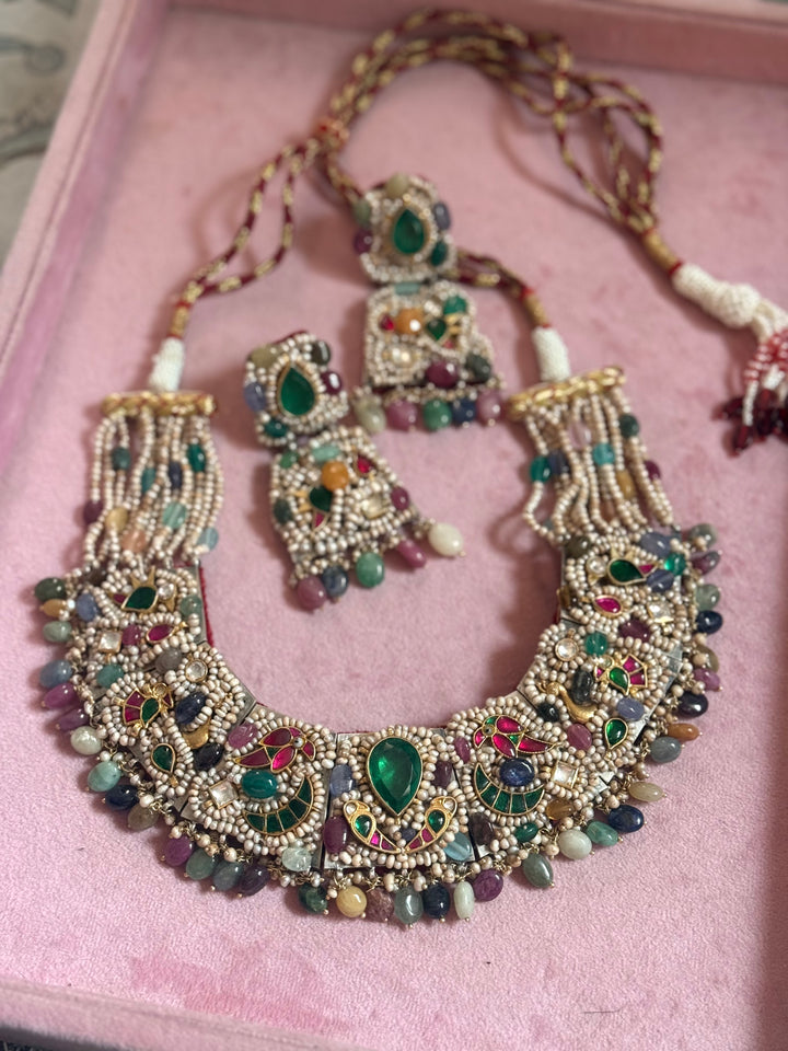 Handmade 925 Silver Nakhra Gemstone Necklace Set | SHIVKA