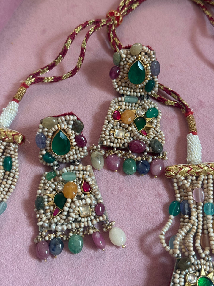 Handmade 925 Silver Nakhra Gemstone Necklace Set | SHIVKA