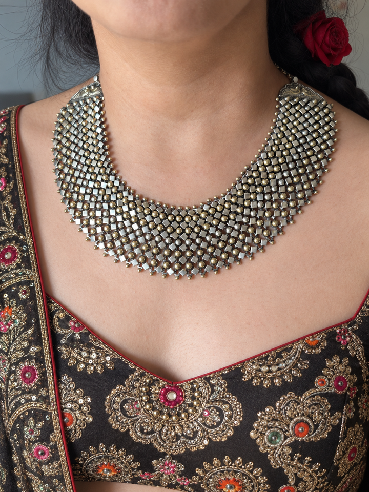 Dual Tone 925 Silver Tribal Maharani Necklace